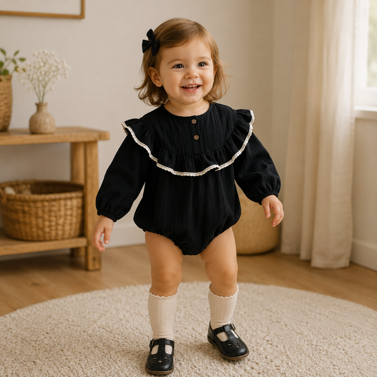 RoyalBloom – Lace Ruffle Romper for Baby Girls